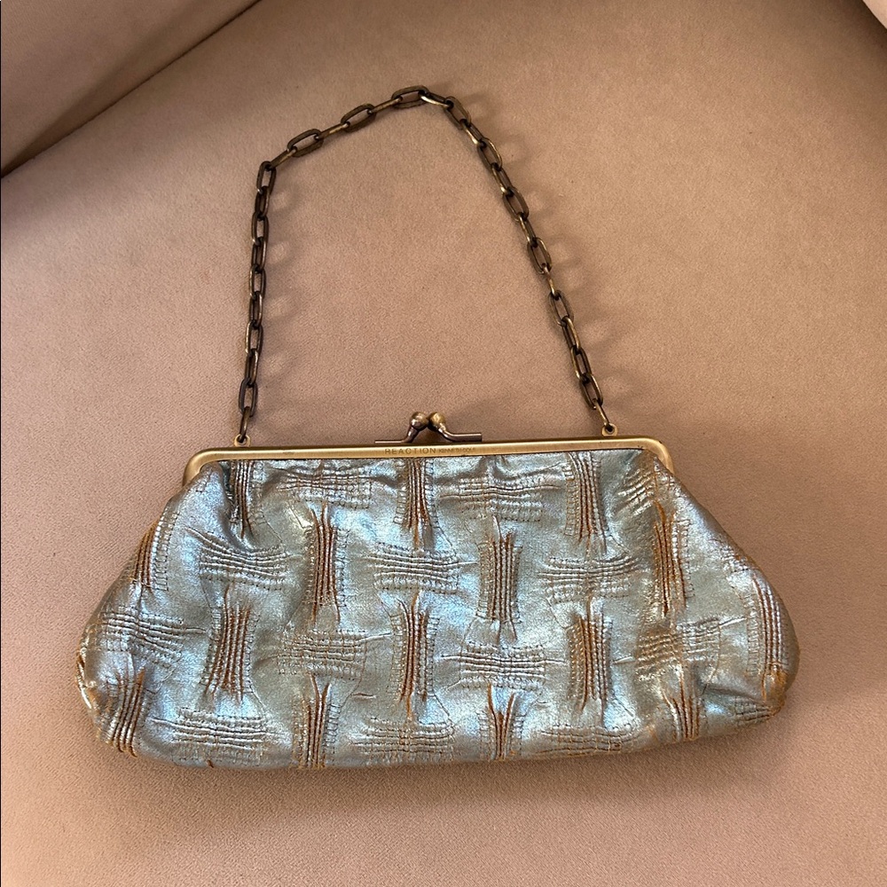 Kenneth Cole Reaction Metallic Gold Textured Frame Clutch